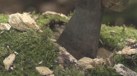 Pulling An Ax Out Of The Wood In Extreme Slow Motion Stock Footage 36664541