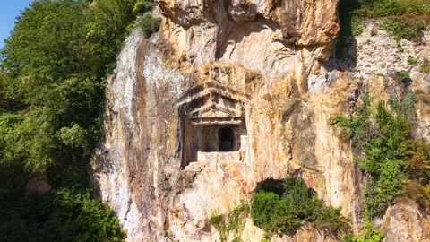Pulling Back Inside the Historic Unye Rock Cut Royal Tomb Stock-Footage 340470765