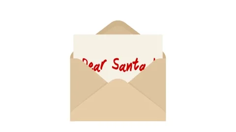 Pulling Dear Santa note card out of an envelope against white and green backg Stock Footage 66077417