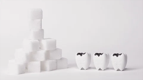 Pulling Decay tooth with Heap of a lot of cubes sugar Stock Footage 103355113