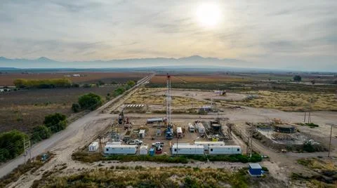 Pulling equipment in oil field Stock Photos