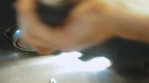 Pulling an espresso shot in an espresso machine Stock Footage 92543541