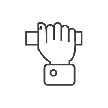 Pulling hand  vector line icon, sign, illustration on background, editabl Illustrazione stock