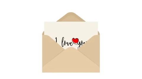 Pulling I love you note card out of an envelope against white and green backg Video stock 66013550