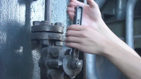 Pulling Industrial Lever With Two Hands Stock Footage 24865577