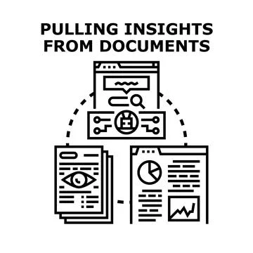 Pulling insights from documents data analysis concept Stock Illustration