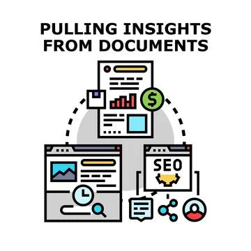 Pulling insights from documents data analysis concept Stock Illustration