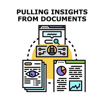 Pulling insights from documents data analysis concept Stock Illustration
