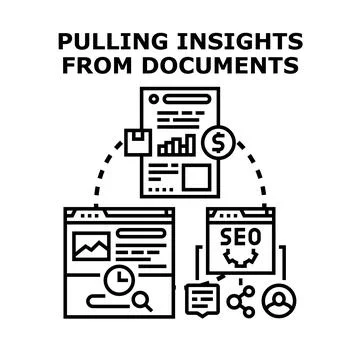 Pulling insights from documents data analysis concept Stock Illustration
