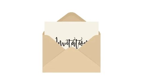 Pulling Invitation note card out of an envelope against white and green backg Stock Footage 66526476