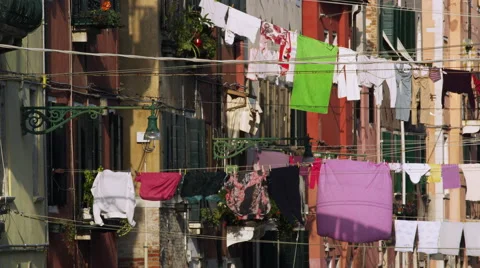Pulling laundry Clothesline Venice Italy 4K Stock Video Footage Vídeo Stock 46228787