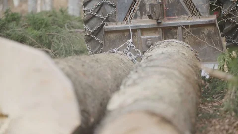 Pulling logs with tractor Stockbeeldmateriaal 92891027