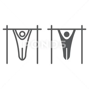 Pulling up men line and glyph icon, sport and training, street workout sign Stock Illustration