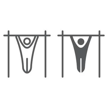 Pulling up men line and glyph icon, sport and training, street workout sign Stock Illustration