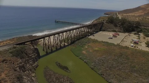 Pulling out away from a Train Bridge wider 001117 DJI_0001 Stock Footage 90018927