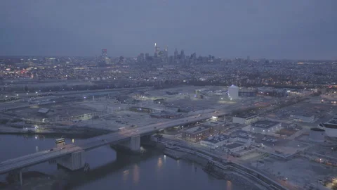 Pulling Out, City Skyline and near Industrial Site Vídeos de archivo 233210879