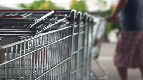 Pulling Out Shopping Cart Stock Footage 32971879