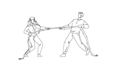 Pulling Rope Young Man And Woman Together Vector 스톡 일러스트