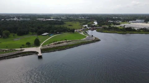 Pulling Shot of a Park along a Southern City Coast Video stock 297040138