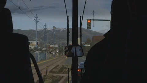 Pulling Up To Stop Light Inside Bus Stock-Footage 117055136