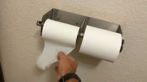 Pulling Toilet Paper off Roll with Audio Stock Footage 158453477