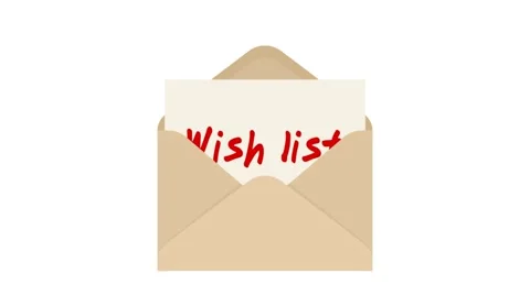 Pulling Wish list note card out of an envelope against white and green backgr Stock Footage 66077421