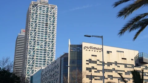 Pullman hotel on the promenade of Barcelona Stock Footage 124501967