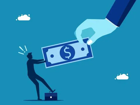 Pulls out a banknote with a big hand 스톡 일러스트