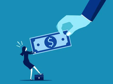 Pulls out a banknote with a big hand Illustrazione stock