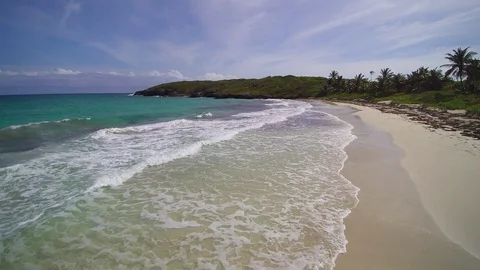 Pullup Aerial drone shot of sea beach coastline in Puerto Rico Stock Footage