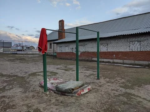 Pullup bars in front of a building Stock Photos