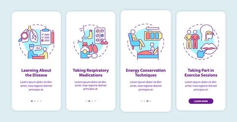 Pulmonary rehab program onboarding mobile app page screen 스톡 일러스트