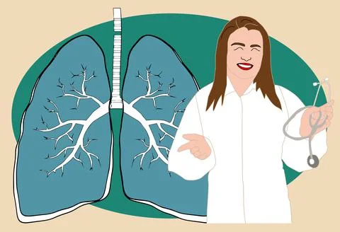 Pulmonology illustration. Flat tiny lungs healthcare persons concept. Abstract 스톡 일러스트