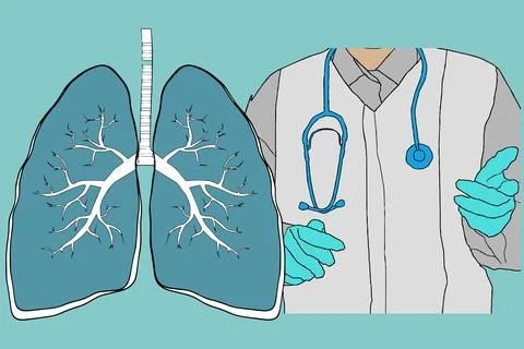 Pulmonology illustration. Flat tiny lungs healthcare persons concept. Abstract 스톡 일러스트