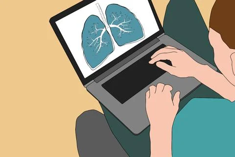 Pulmonology illustration. Flat tiny lungs healthcare persons concept. Abstract 스톡 일러스트