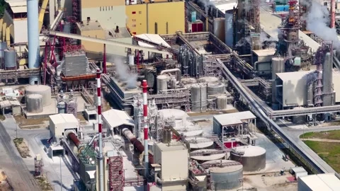 Pulp mill factory producing cellulose and biomass energy Stock Footage 340311756