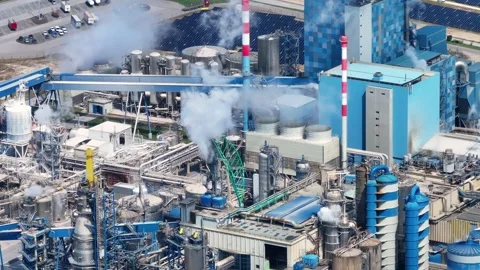 Pulp mill industrial plant producing cellulose and bioenergy Stock Footage 340311847