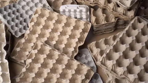 Pulp paper egg cartons are often made from recycled materials. Biodegradable and Video stock 276148767