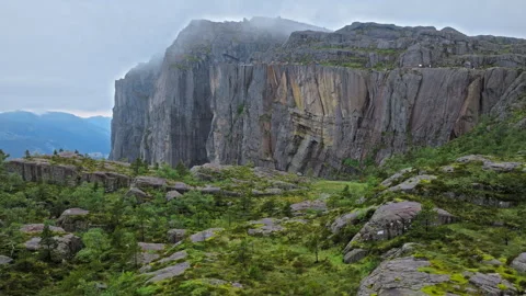 Pulpit Rock cliff edge above Lysefjord Norway. Stock Footage 328132109