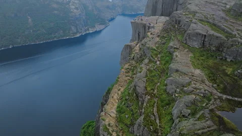 Pulpit Rock cliffs and Lysefjord aerial Norway. Stock Footage 328131825