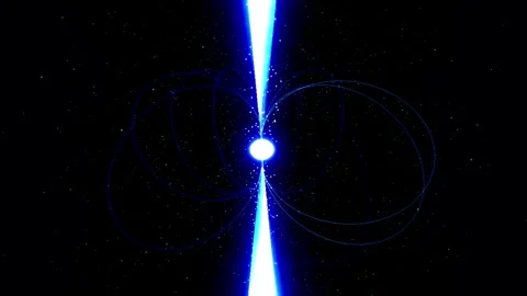 Pulsar Beam Emission during Stellar Rotation in Deep Space with Lens Flare .. Video stock 346748880