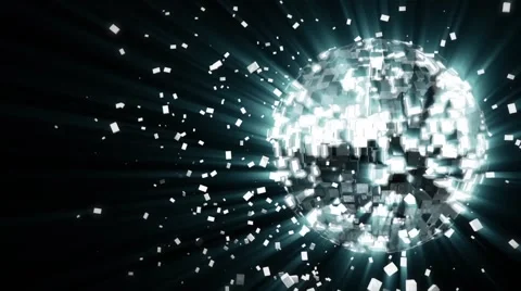 Pulsating and spinning silver-white glow disco ball composed of cubes-crystals Stock Footage 62842064