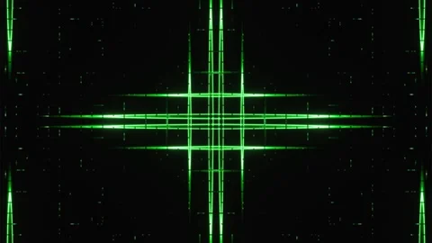 Pulsating animated patterns of colored lines and rays in neon light of green and Stock Footage 247753887