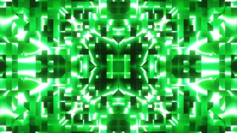 Pulsating animated patterns of colored lines and rays in neon light of green and Stock Footage 247753904