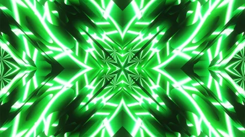 Pulsating animated patterns of colored lines and rays in neon light of green and Stock Footage 247753946