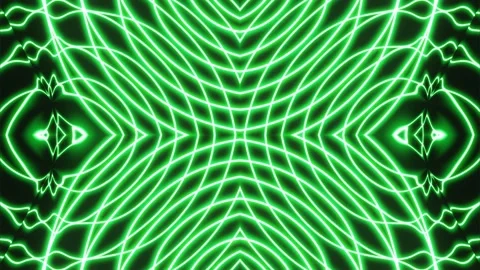 Pulsating animated patterns of colored lines and rays in neon light of green and Stock Footage 247753963