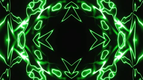 Pulsating animated patterns of colored lines and rays in neon light of green and Stock Footage 247753986