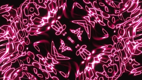 Pulsating animated patterns of colored lines and rays in neon light of red and p Stock Footage 247754036