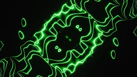 Pulsating animated patterns of colored lines and rays in neon light of green and Stock Footage 247754043