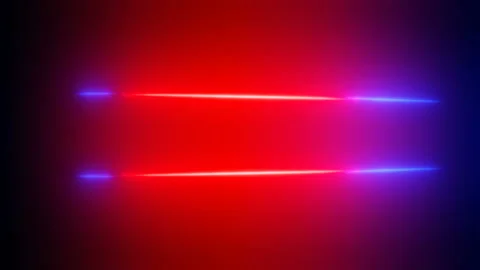 Pulsating blue and red lights along a white light line on a black background Stock Footage 130655555